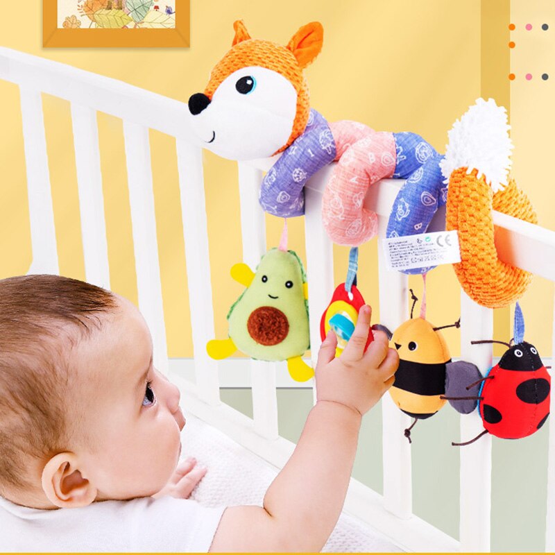 Baby Cartoon Fox Strollers Pendant Rattle Infant Plush DollMusic Device BB Device Newborn Appease Toy Bed Winding Toys